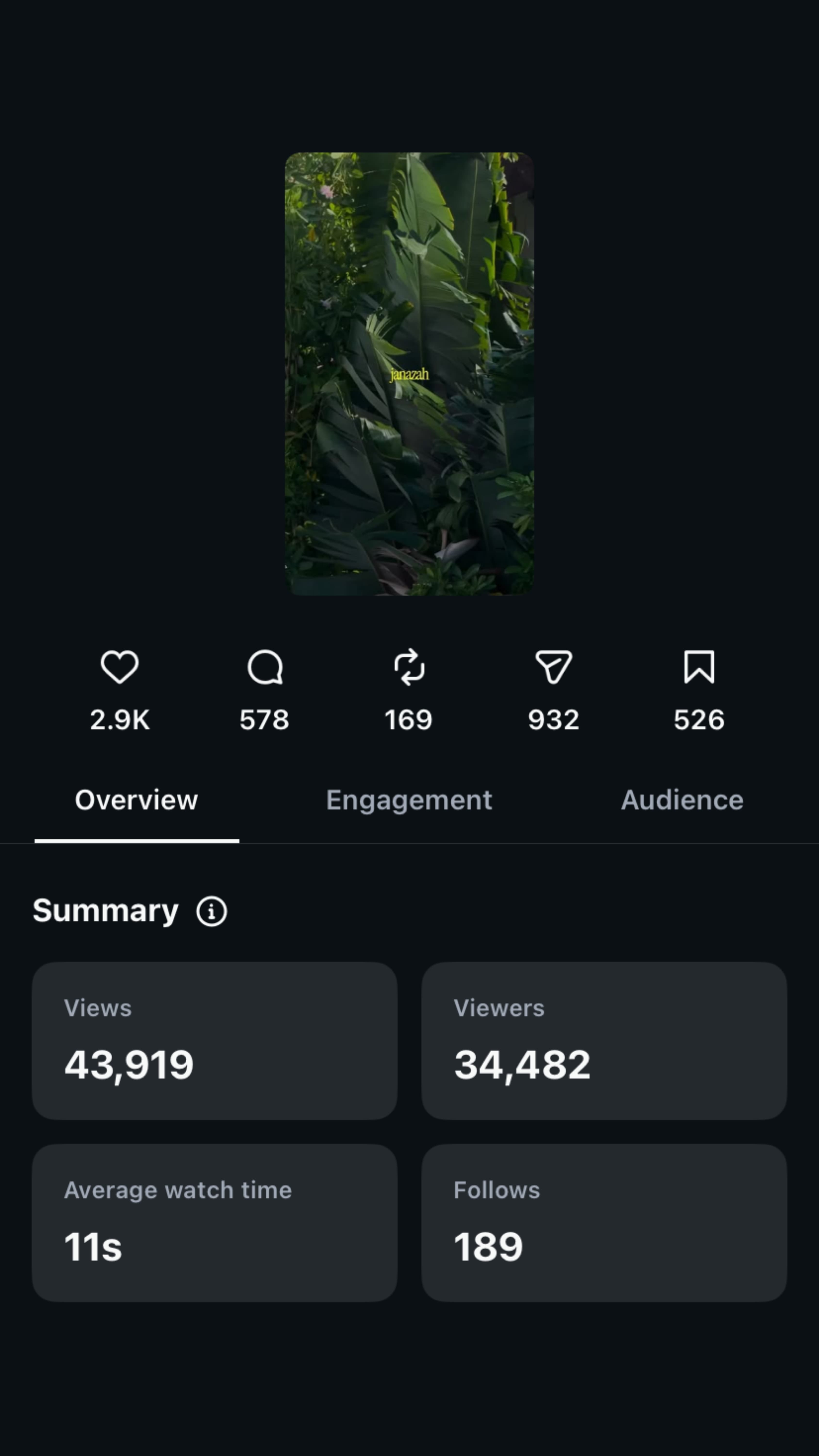 Instagram stats summary, after the rewrite: 43,919 views